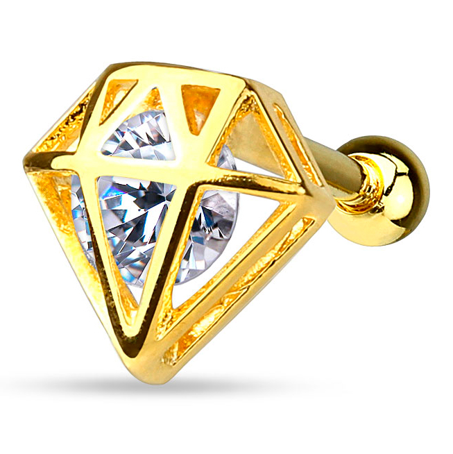 Fül piercing, gyémánt dizájnban és csillogó kő dísszel