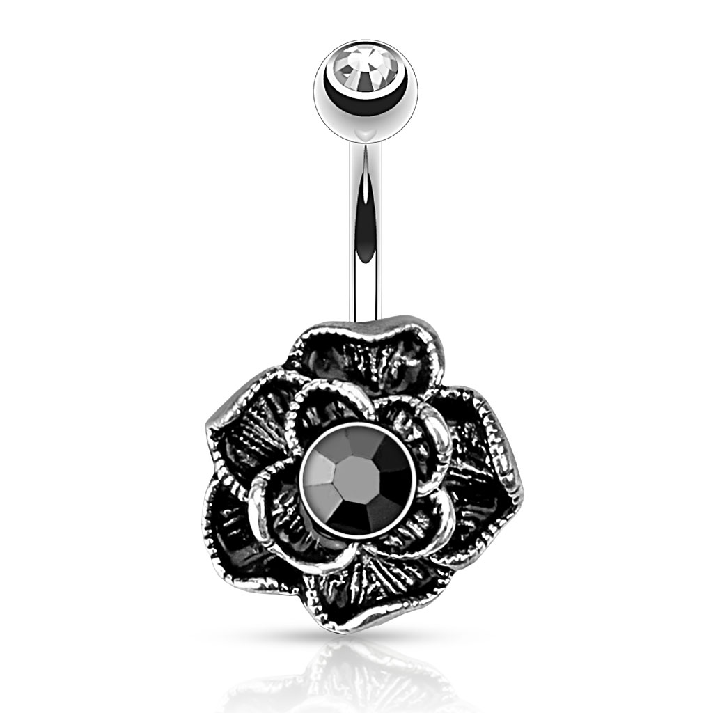 Köldök piercing, antik hatású rózsa dísszel
