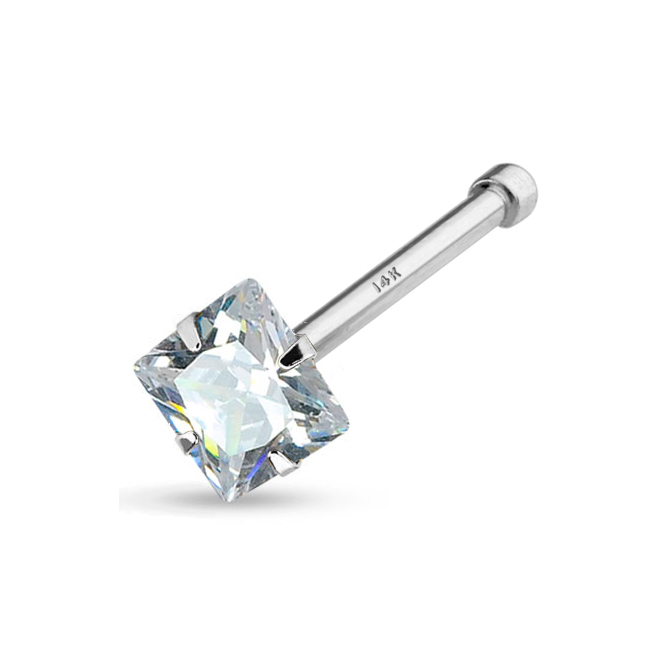 Orr piercing egyenes szárral, 14 karátos aranyból, szögletes kővel