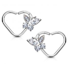 Elegáns fül piercing szív alakban, pillangóval
