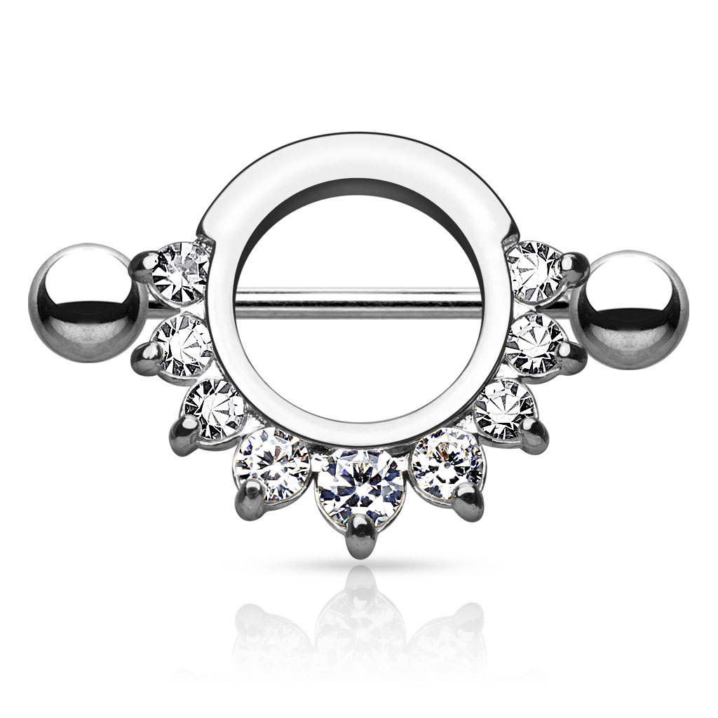 Mell piercing, félholddal és kővel